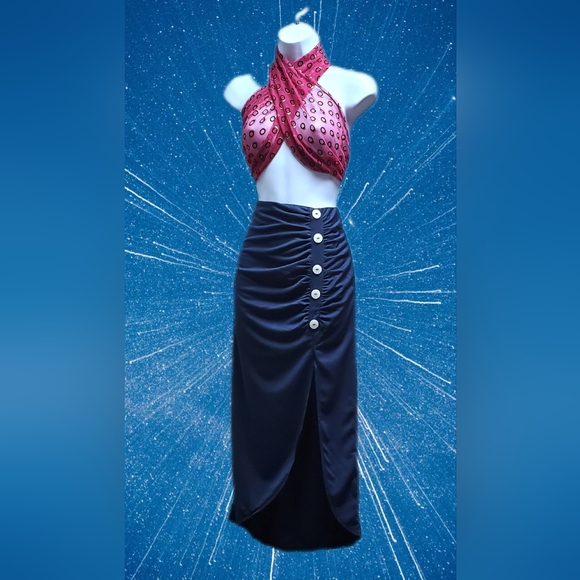 Ruched Midi Pencil Skirt w/ Side Split size L - Picture 6 of 8